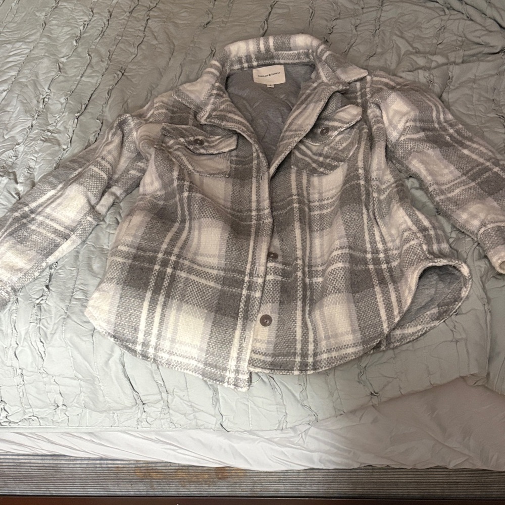Gray Plaid Button-Up Shacket
